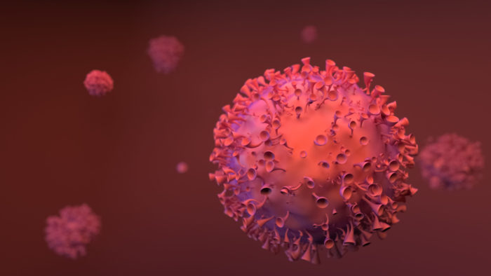 Coronavirus. Background with viruses. Influenza viruses on colorful background. 3D illustration