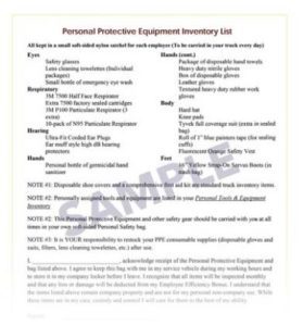 PPE Inventory List Sample