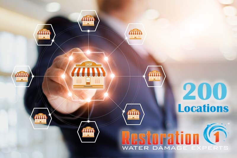 Businessman hand touching icon global network connection on franchise marketing system. Branch of market and customer. Modern technology business.