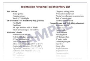 Technician personal tool inventory sample