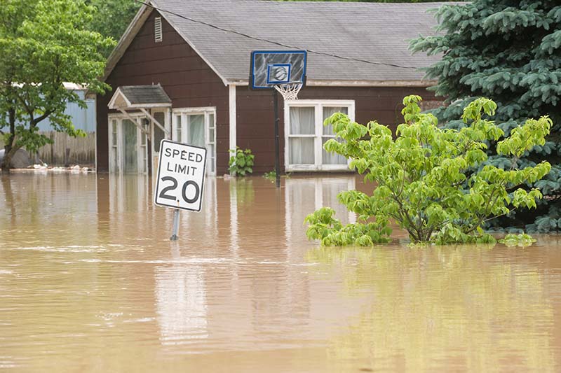 flood waters overtake a town in Indiana