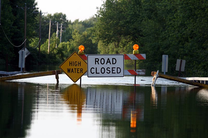 A road closed due to flooding.