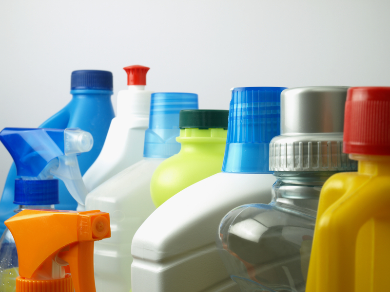 Variety of bottles containing cleaning products for household chores