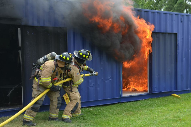 Fire burning in building