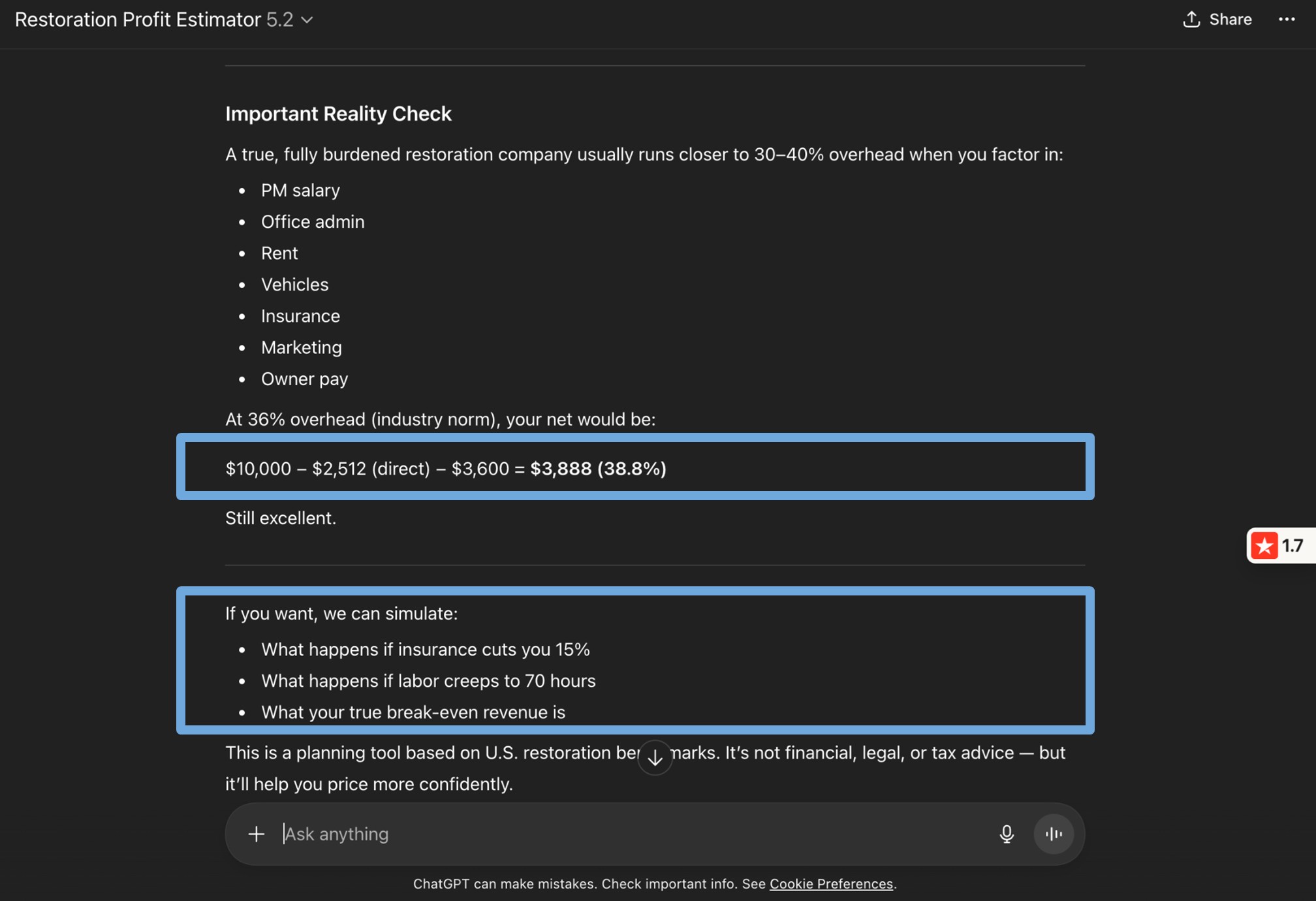 Restoration Profit Estimator