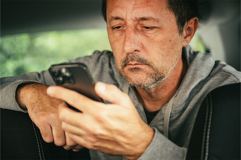 looking at phone