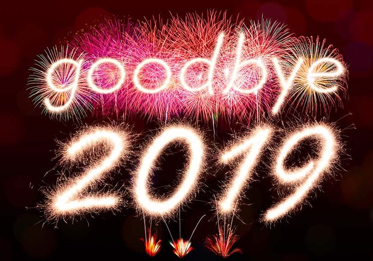 goodbye 2019 written from Sparkle firework over firework background