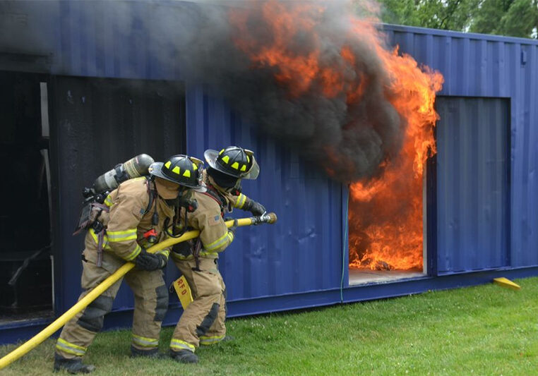 Fire burning in building