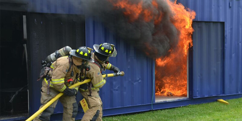 Fire burning in building