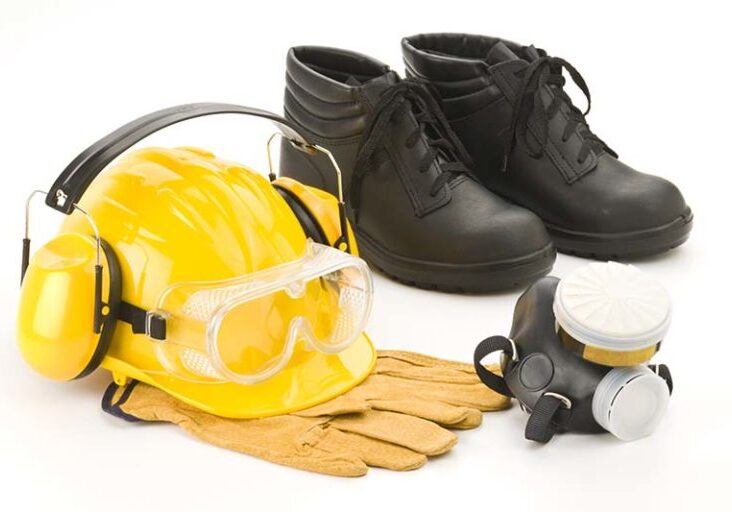 Industrial Safety Workwear on White. Includes Hard Hat, Safety Glasses, Earmuff, Respiratory Mask, Steel Toe Boots and Gloves. See My Portfolio for Related Photos.https://i1215.photobucket.com/albums/cc503/carlosgawronski/SafetyWorkwear.jpg