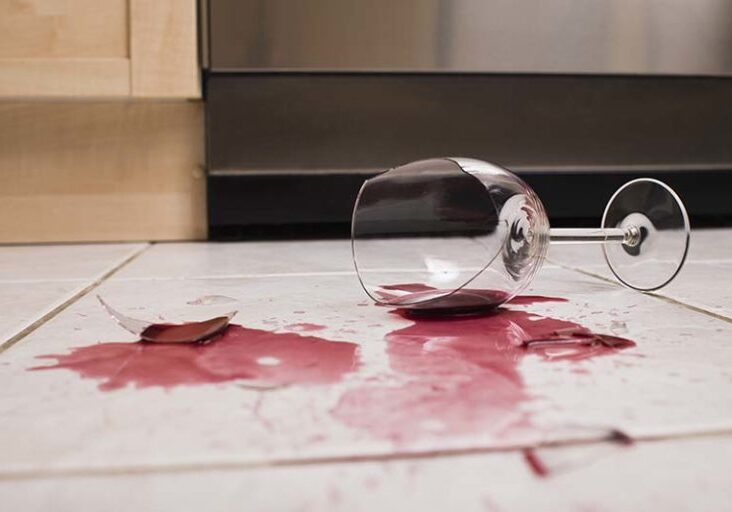 Wine glass spilled and broken