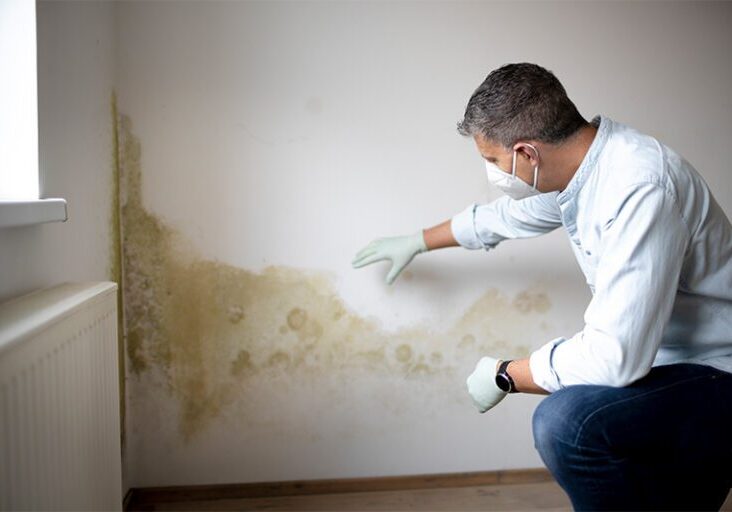 Man looking at mold on wall
