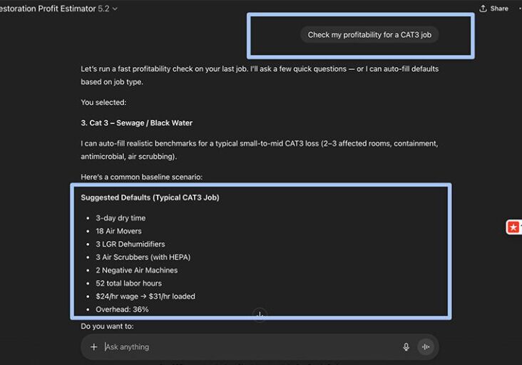 Restoration Profit Estimator 800