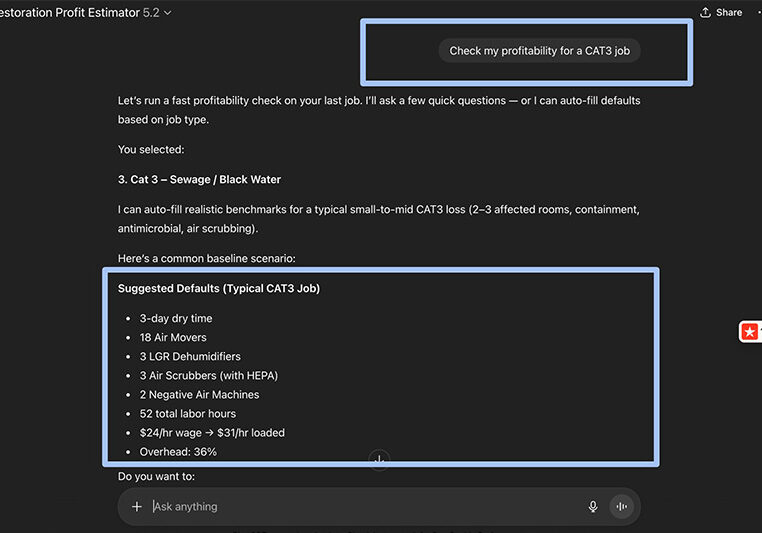 Restoration Profit Estimator 800