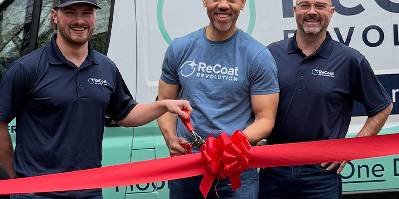 St. Louis Team joins North Atlanta franchisee for his grand opening: from left to right, Nick Lauer, Will Walton, and Steve Lauer.