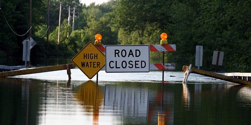 A road closed due to flooding.