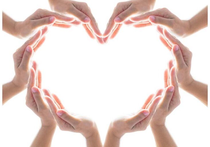 Heart shape woman people's hand collaboration isolated on white background for humanitarian aid, cooperation, donation and support concept