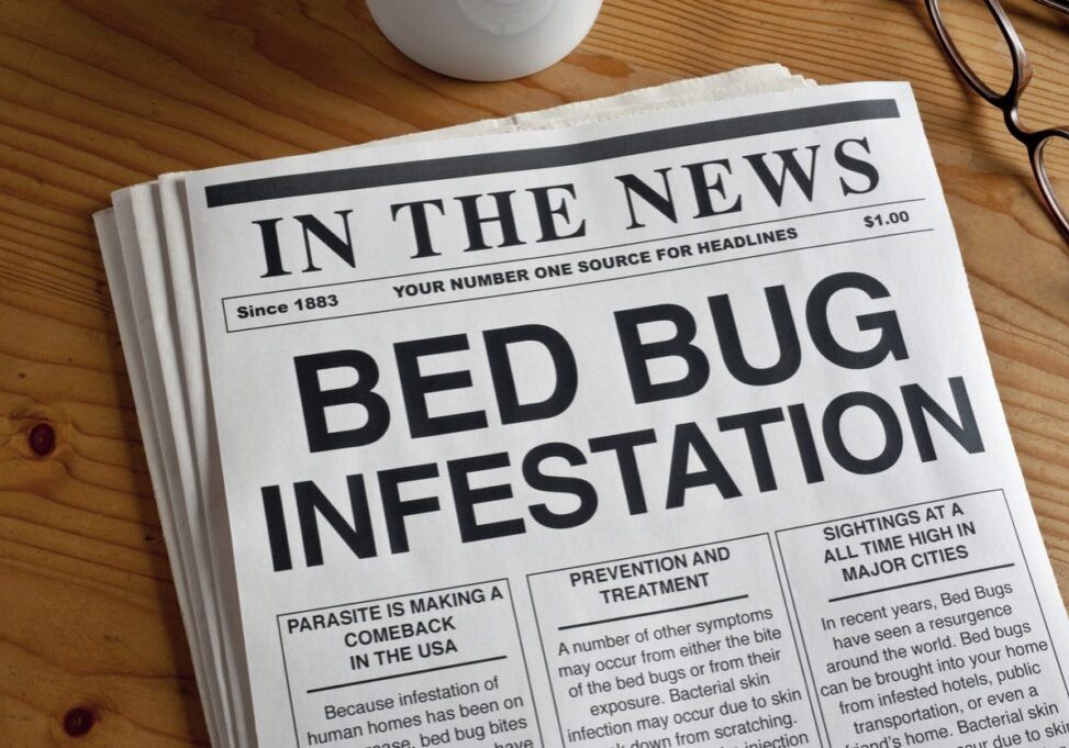 Bed Bug Infestation headline on a mock newspaper