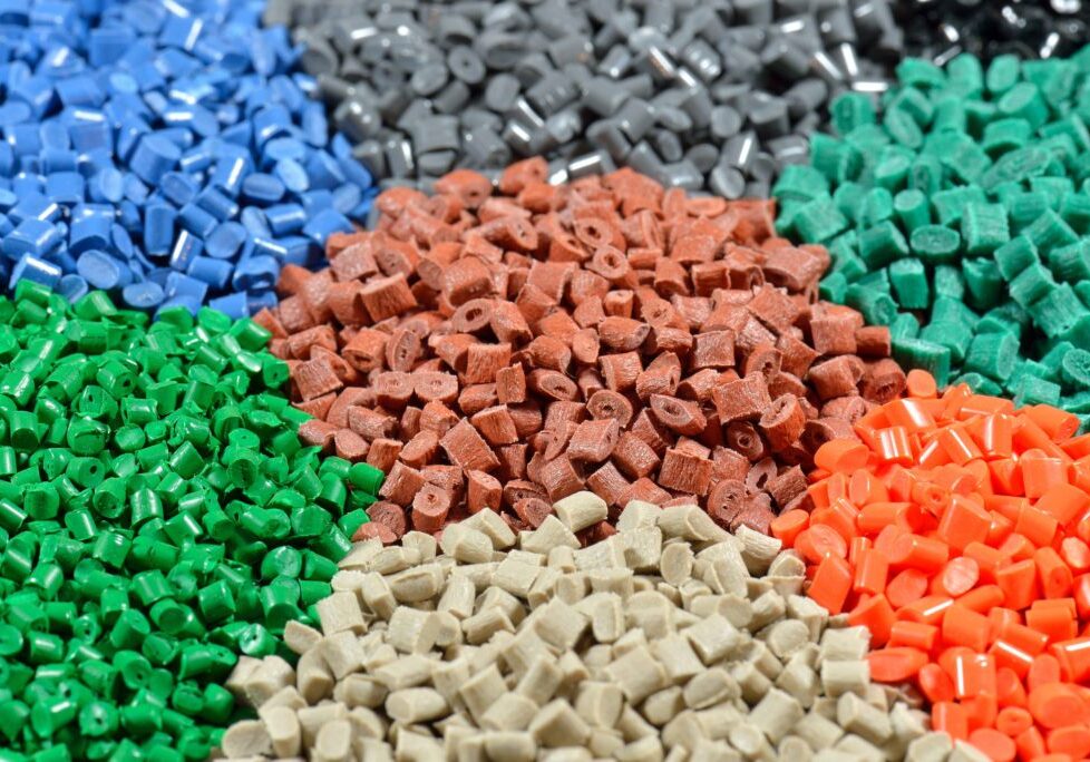 several dyed polymer pellets for plastic industry