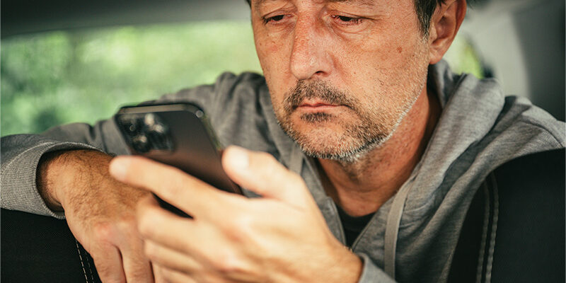 looking at phone