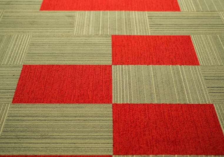 Square Tiled Red Grey carpet with stripe pattern