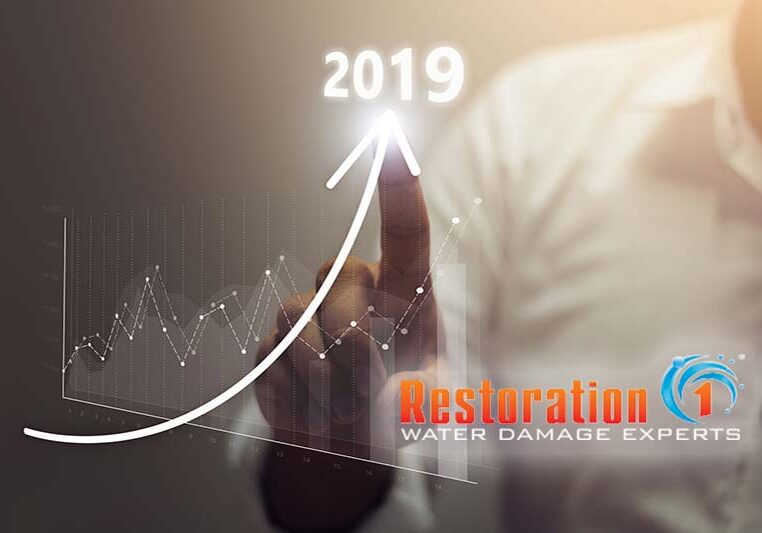 Businessman plan growth and increase of positive indicators in his business. Business growth concept year 2019
